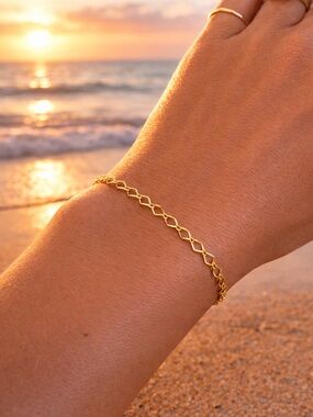 2.2mm Gold Elongated Diamond Link Chain Custom Bracelet